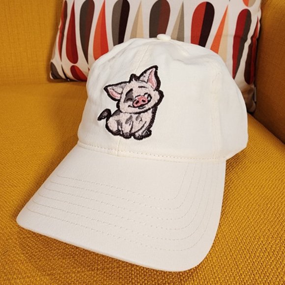 Disney Moana 2 Pua Chenille Embroidered White Dad Hat Baseball Cap NEW - Picture 12 of 12